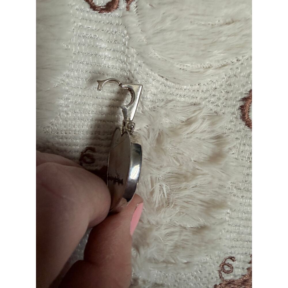 .925  Picture Jasper and Mother of Pearl Heart Pendant “Big Kiss” (X) Bail Opens - Picture 7 of 13